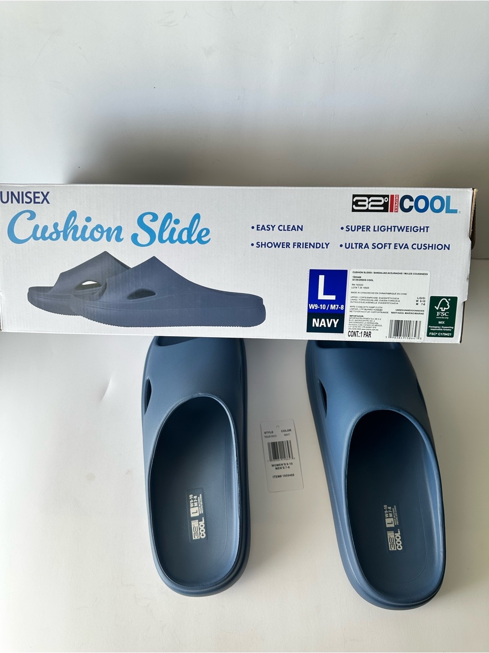 Slides Navy Unisex Size L W9-10 / M7-8 Ultra Soft EVA. 32 Degrees Cool. - Picture 13 of 14